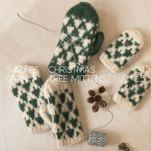 Sandnes-Set, „Christmas Tree Mittens“, Sandnes Fritidsgarn 10-14 Jahre, S/M, L oder XL